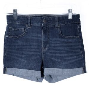 Aero High Rise Midi Blue Jean Shorts with Rolled Cuffs, Size 8, Like New